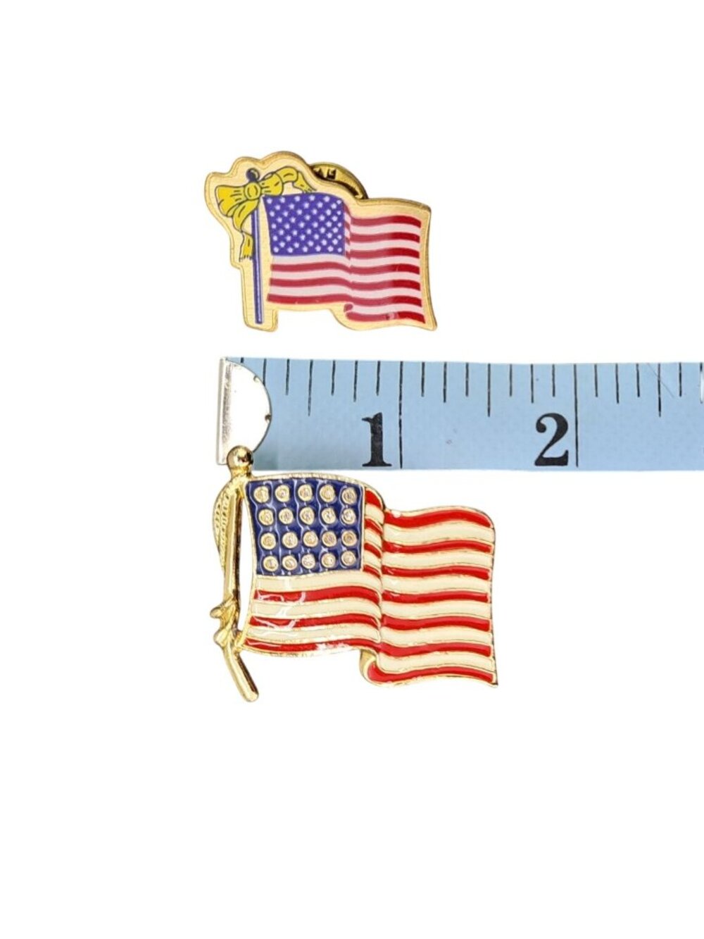 Vintage American Flag Pins Enamel Rhinestones 4th Of July Lot Of 2 Patriotic Red - Picture 8 of 8